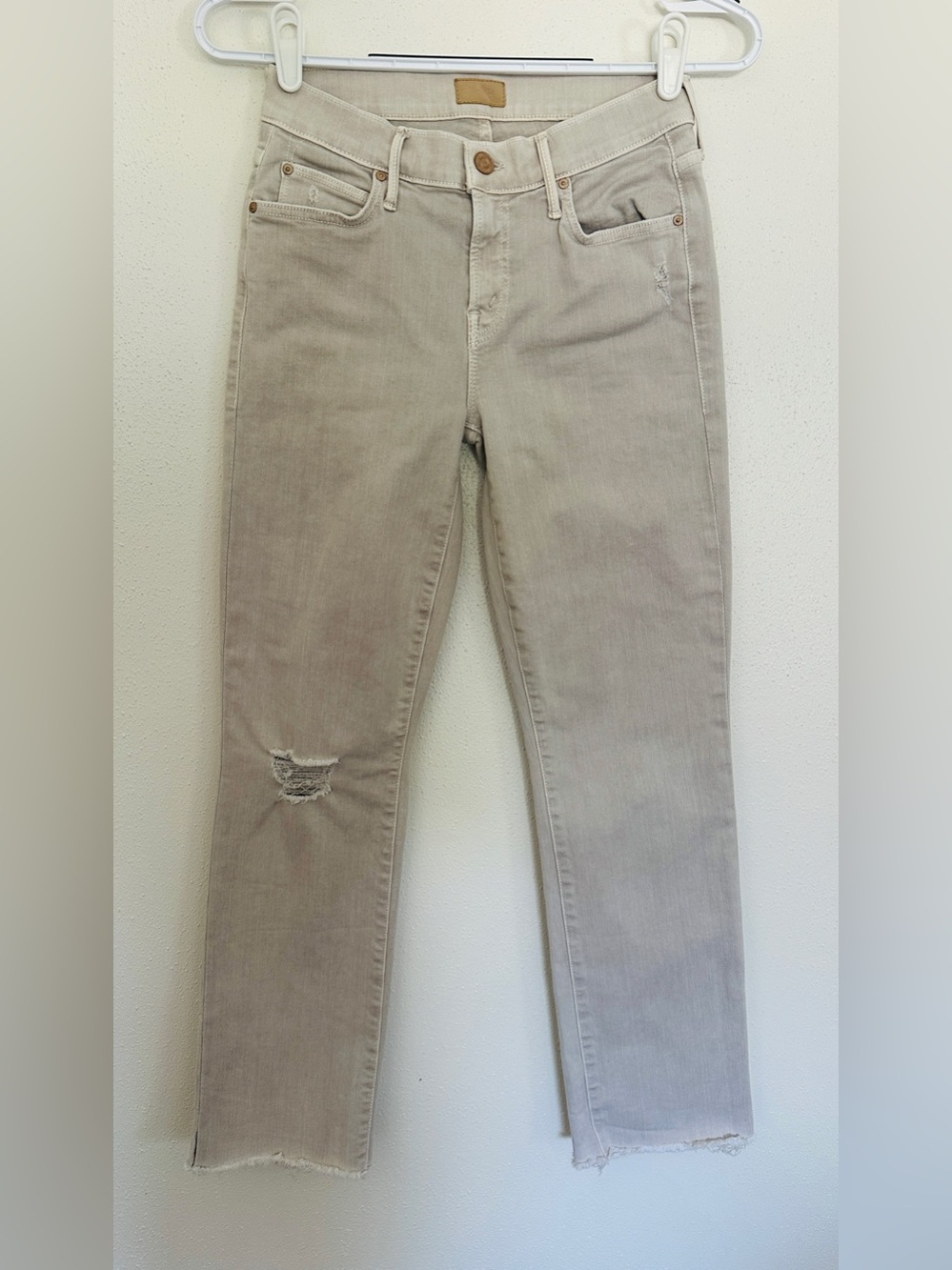 MOTHER The Rascal Ankle Snippet Jeans Warm Taupe Beige Distressed 25